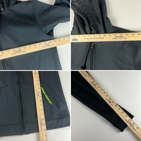 Men's Under Armour Neon Green Black Full Zip-Up Hoodie Sweatshirt Small Fleece - Picture 10 of 10